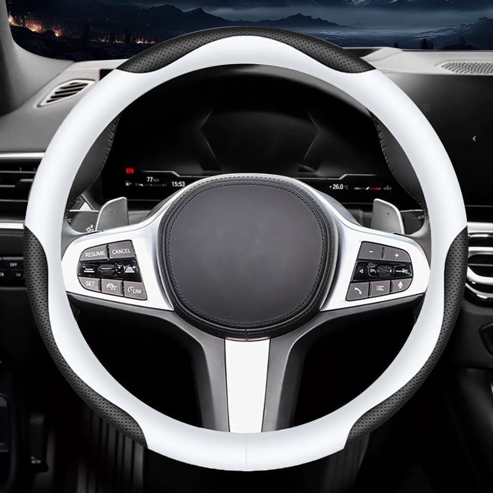 Funda cuero volante auto 15pulg antiderrap blanco