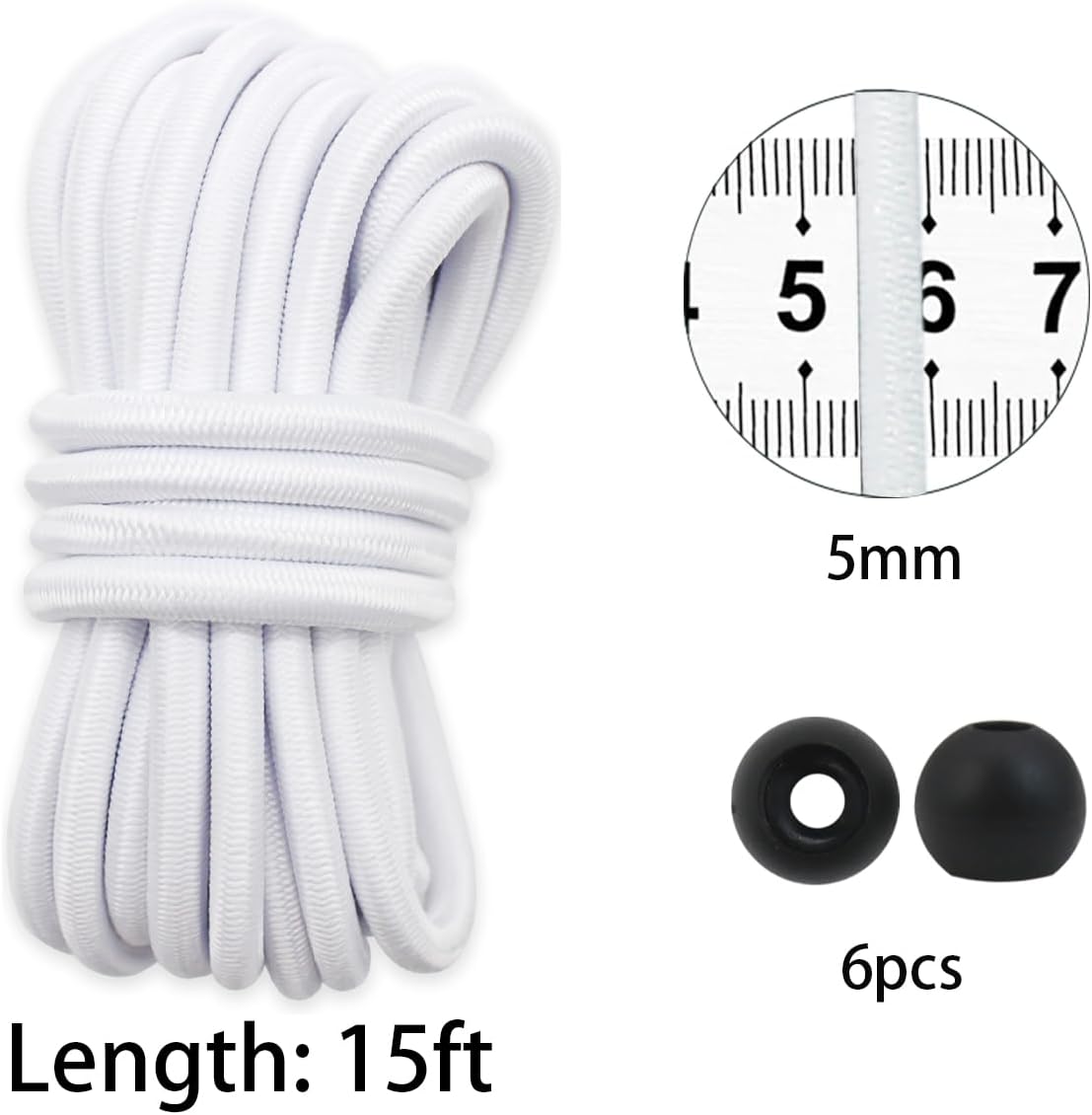 Cuerda elástica blanca 1/5pulg 15ft poliéster dacron