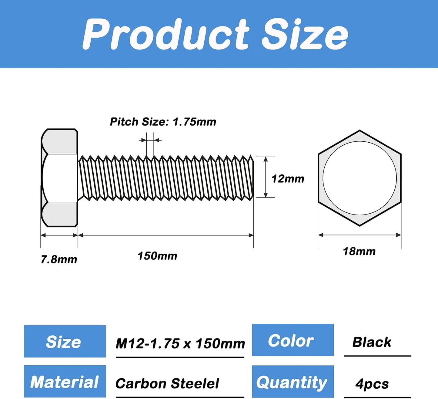 Pernos hex M12 acero carbono grado 8.8 5.9pulg