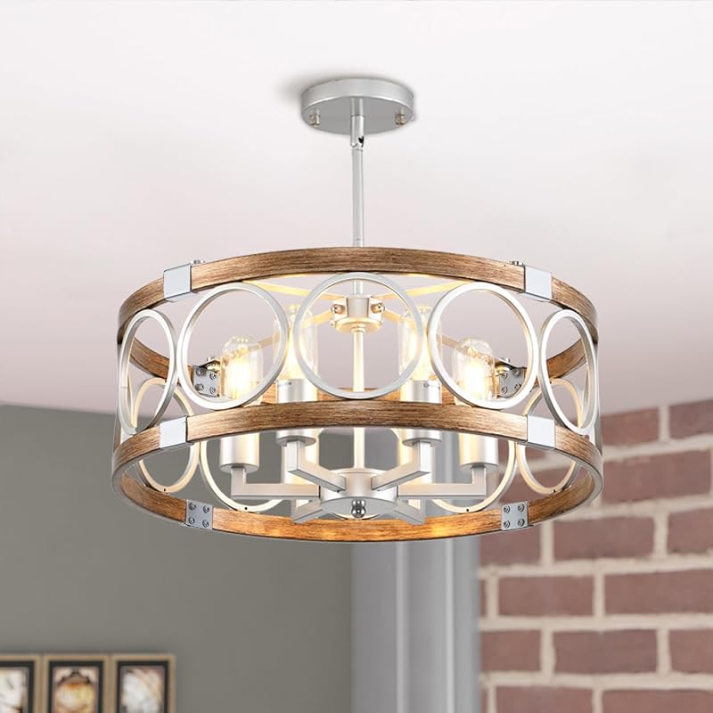 Lámpara techo semiempotrada candelabro rústico 6 luces