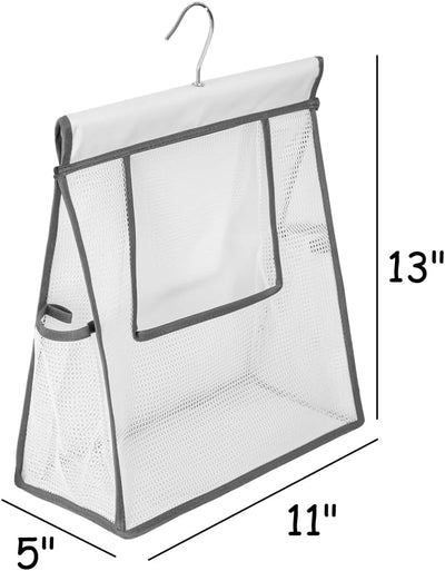 Bolsa almacenamiento con perchero para cesta ducha gris