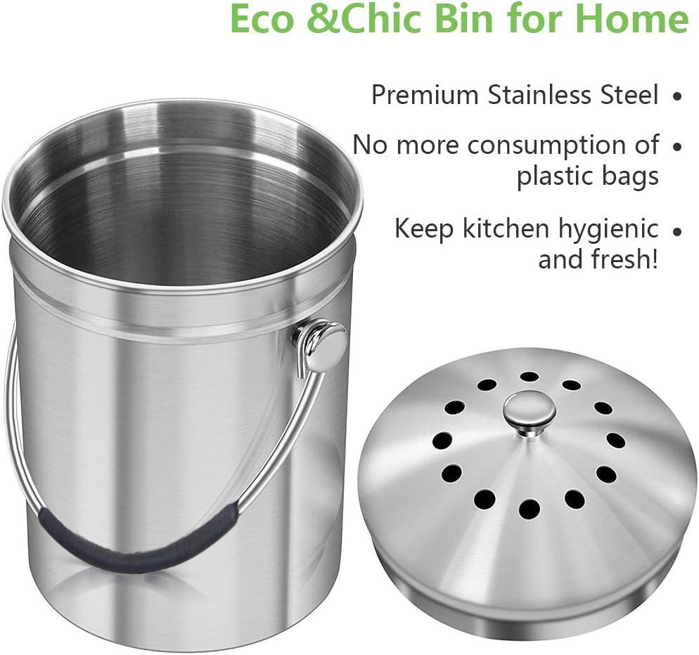 Cubo compostaje acero inox 1.6gal con 4 filtros carbón