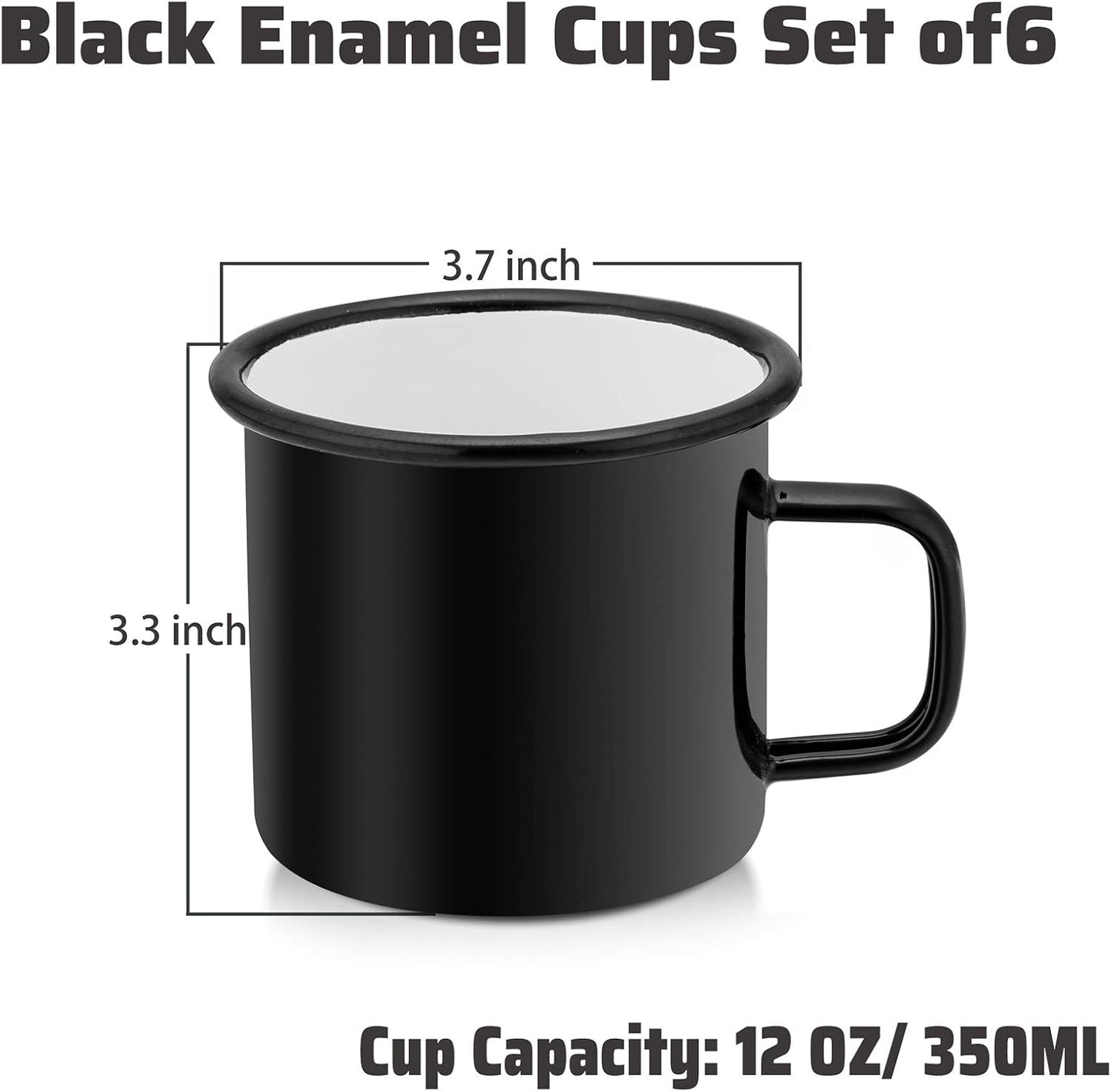 Set 6 Tazas Esmaltadas 12oz para Campamento y Picnic