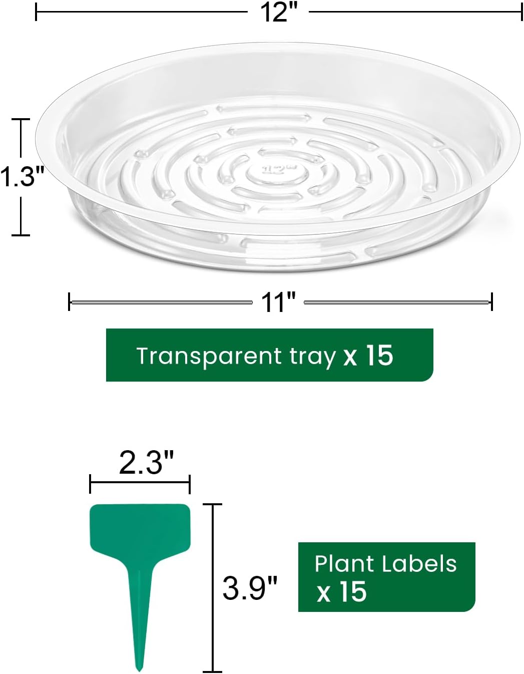 15 Platillos Plástico 12" para Plantas con Etiquetas