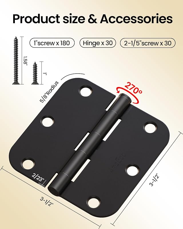 Bisagras puerta negras mate 3.5" 30 pzas