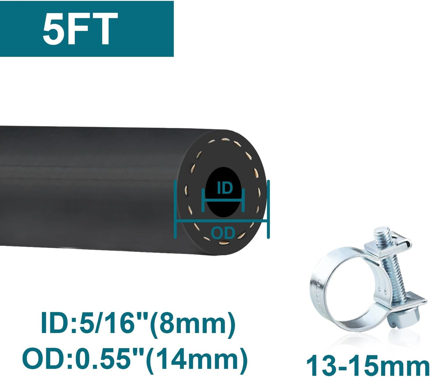Manguera combustible 5/16 NBR con abrazaderas 5ft