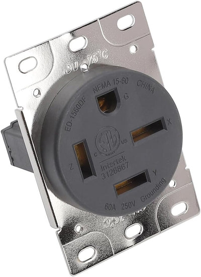 Receptáculo NEMA 15-60R 60A 250V 3 polos ETL grado industrial