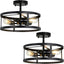 Lámpara techo 3 luces jaula metal negro industrial pack 2