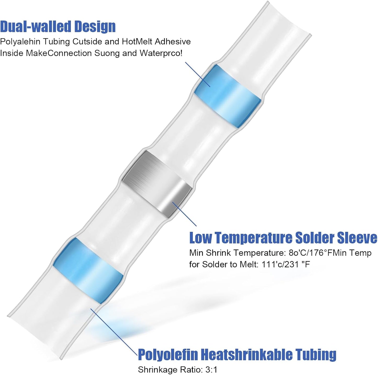 500 Pzas Conectores Soldadura AWG 16-14 Termorretráctiles