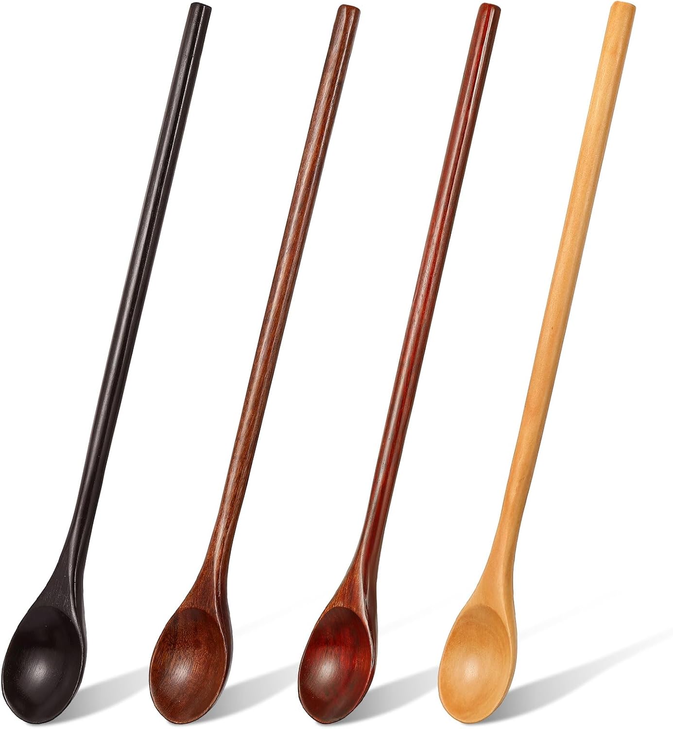 4 cucharas de madera de mango largo para cocinar, té, sopa, café y cócteles