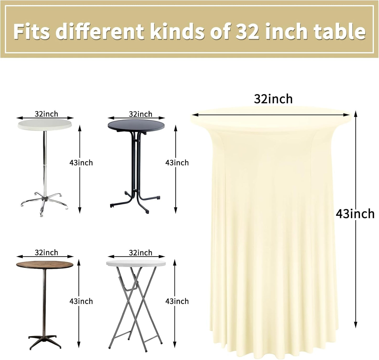 6 Faldones redondos mesa cóctel 32x43pulg elastano beige