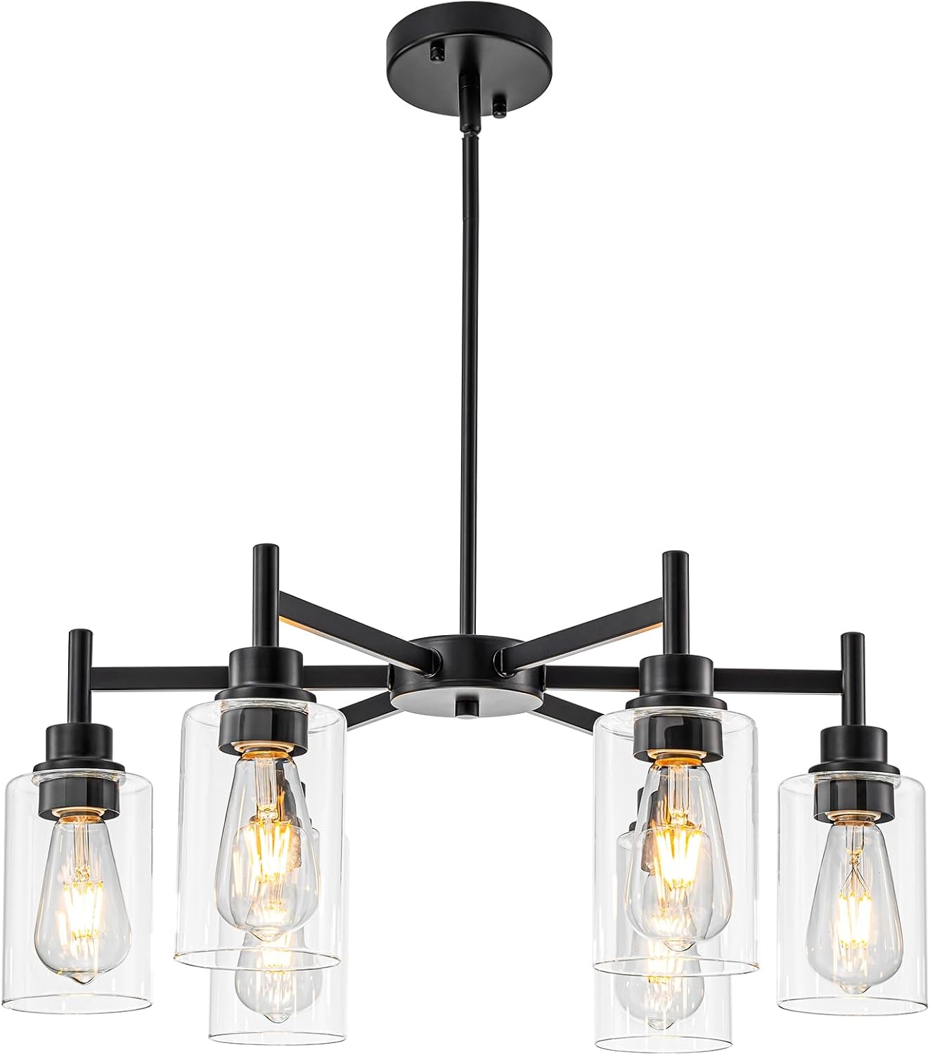 Lámpara araña comedor 6 luces negro mate vidrio transparente