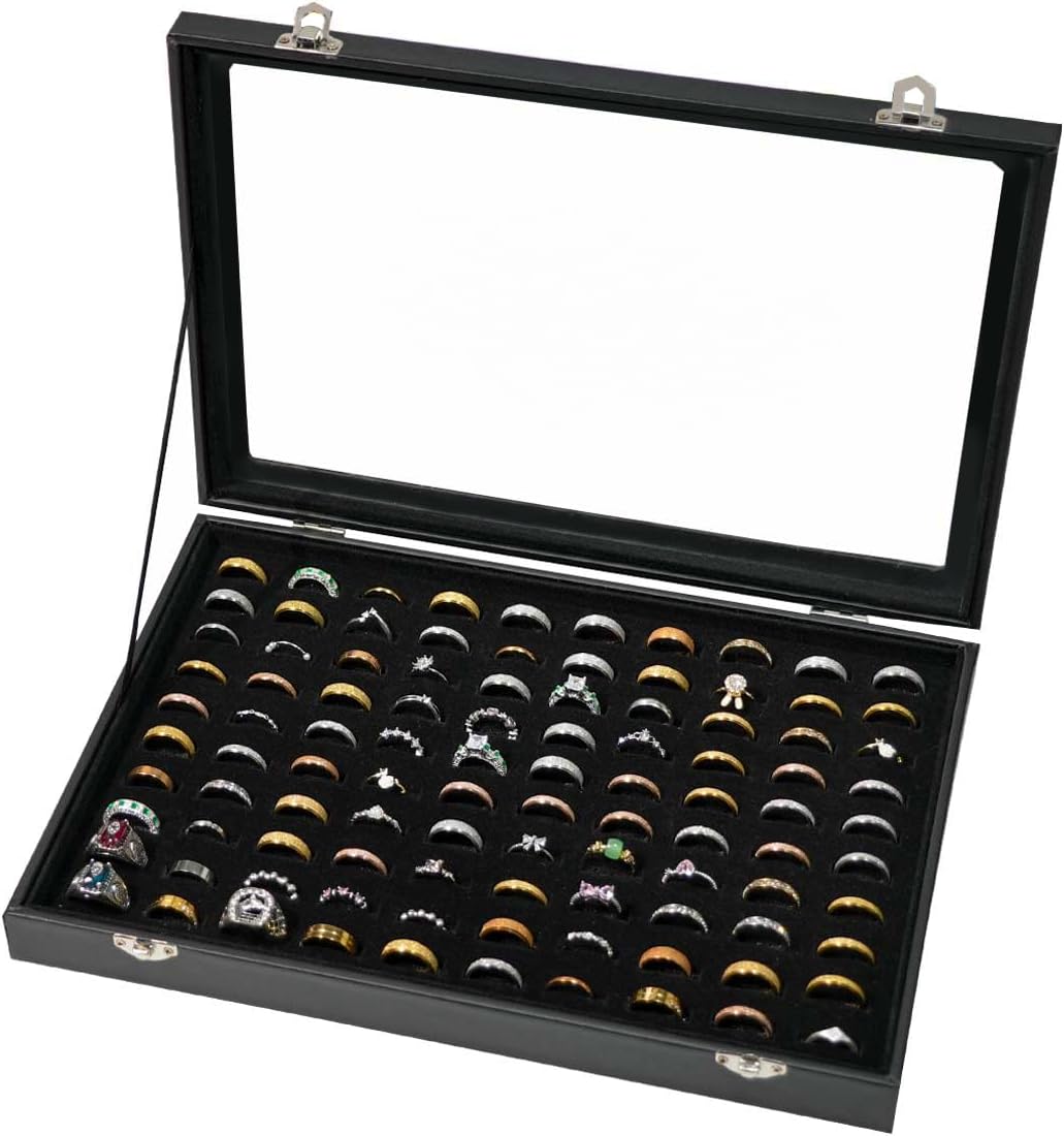 Estuche anillos 100 ranuras con tapa transparente