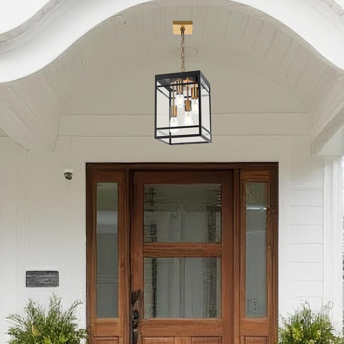 4 Luces Colgantes Exterior Negro Latón Cepillado 15.7pulg