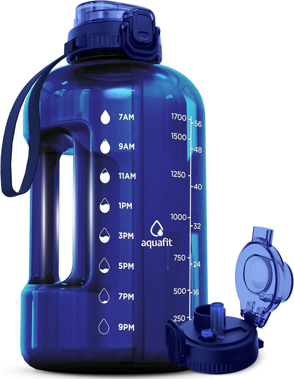 Botella agua 64oz sin BPA con pajilla tapa 2en1 azul