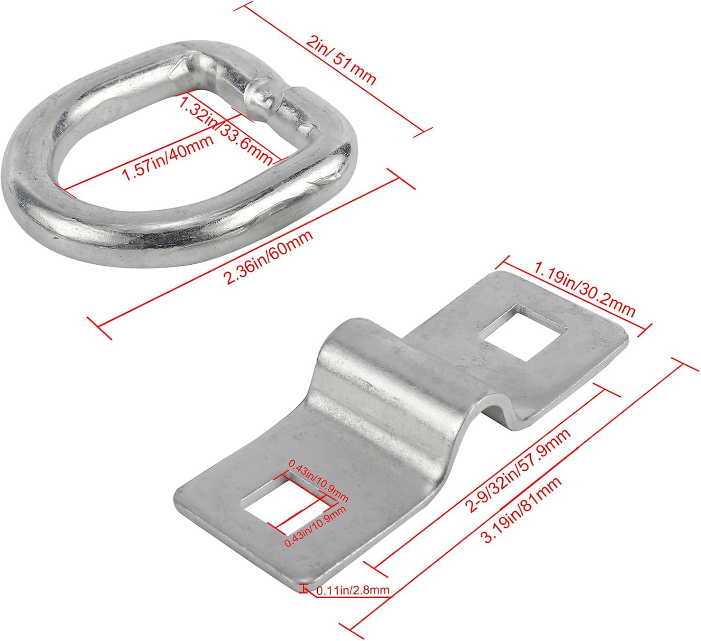 10 Anclajes Amarre D 3/8pulg Acero Resistentes Plateado