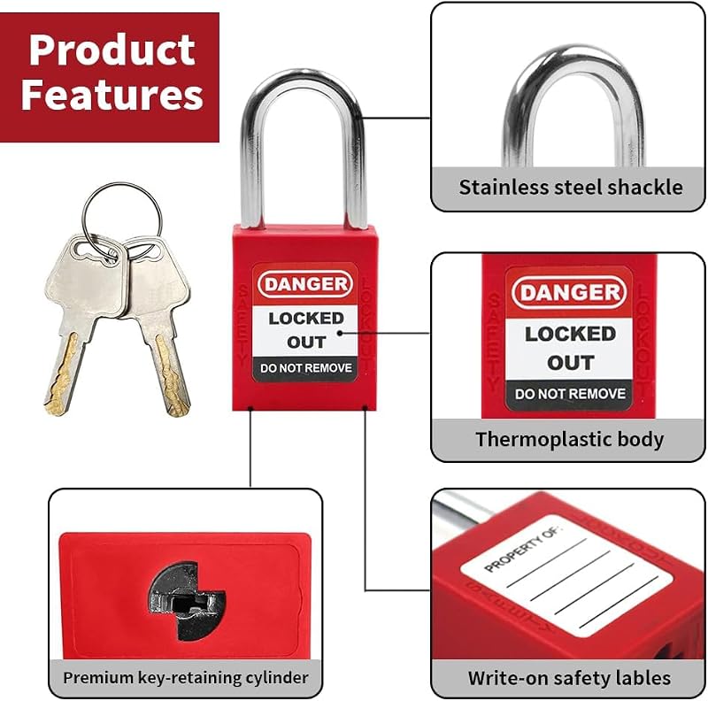 Kit 5 cerraduras rojas con 2 llaves comp OSHA seguridad
