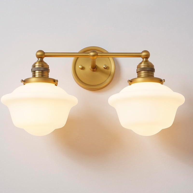 Aplique pared doble luz latón dorado vidrio lechoso
