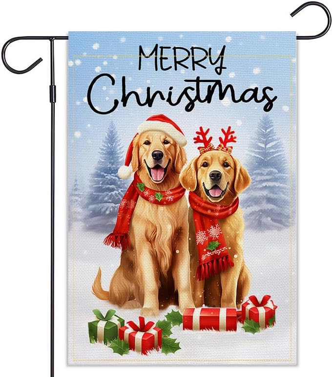 Bandera perros 12x18pulg Navidad invierno