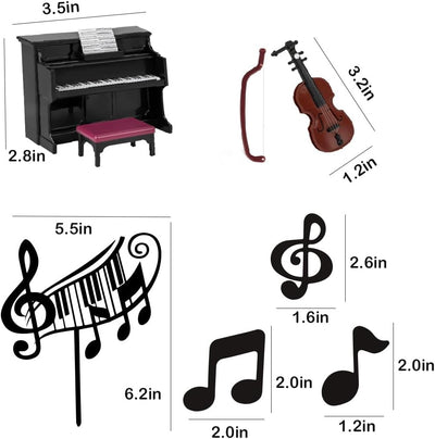 Juego decoraciones tarta piano violín notas musicales