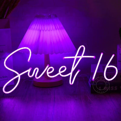 Letrero Neón LED Sweet 16 17x7.3 pulg USB Decoración Fiesta