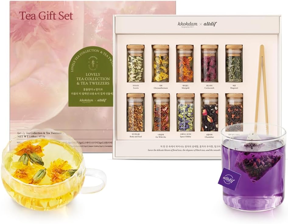 Set 10 muestras té con pinzas madera y flores caja regalo