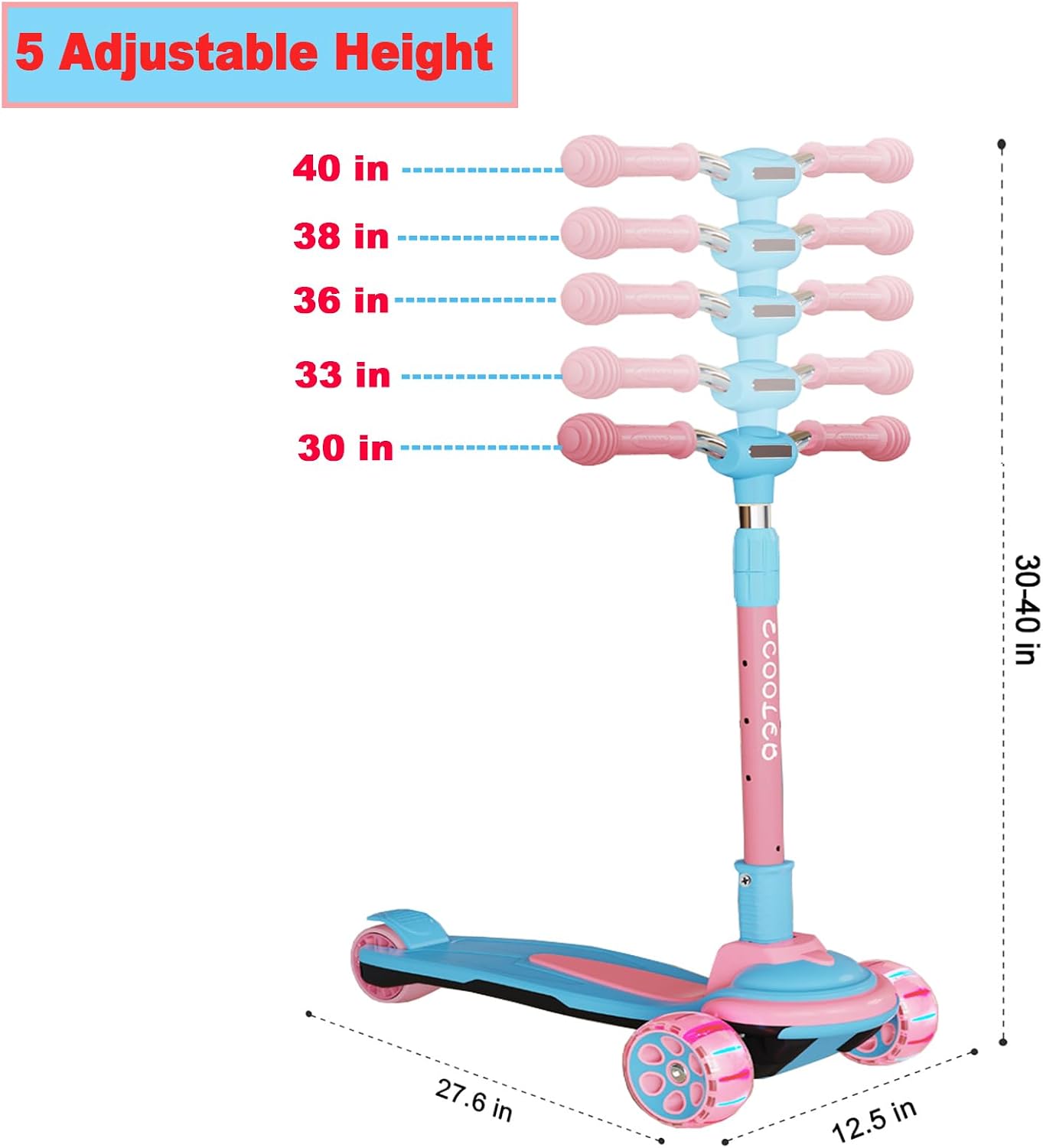 Patinete plegable niños 3-12 años 5 alturas 3 ruedas LED