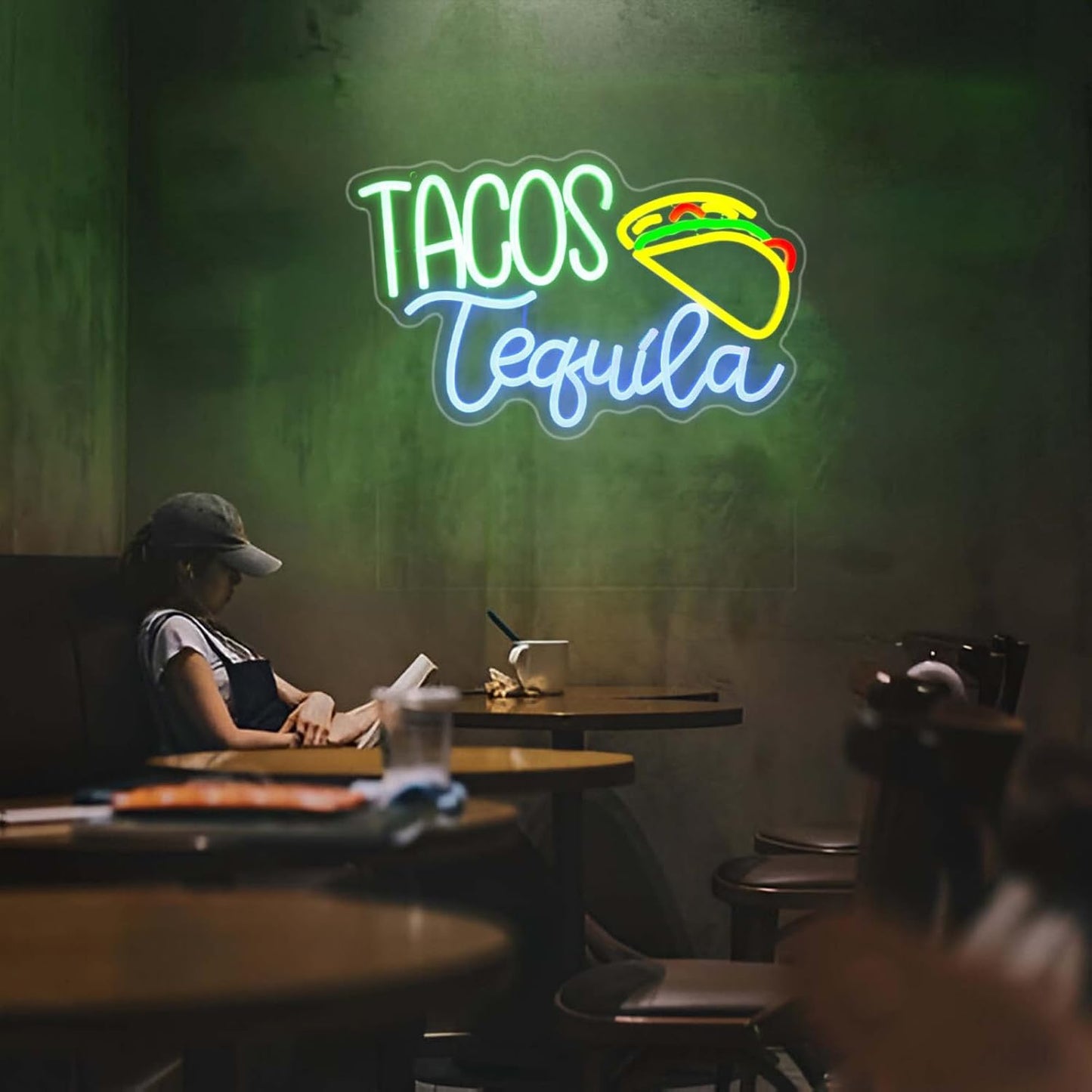 Letrero neón LED amarillo para cocina bar café USB