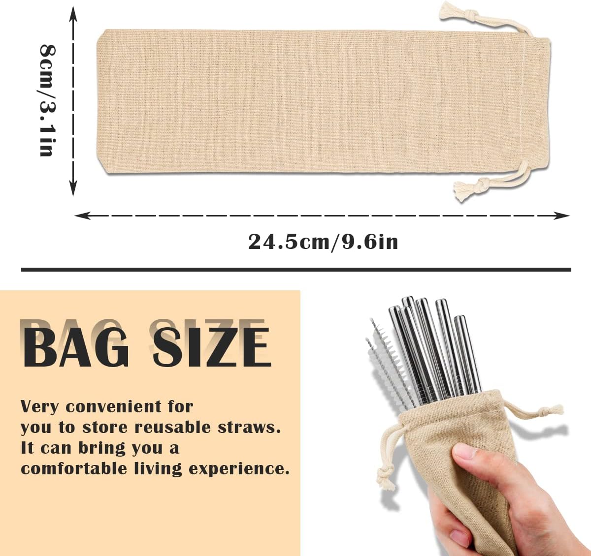 10 Bolsas Almacenamiento Algodón Lino con Cordón para Cubiertos