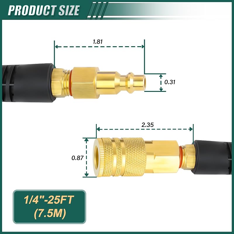 Manguera aire poliuretano 1/4x25ft latón 300PSI azul