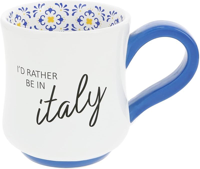 Taza gres 16oz para café té estilo mediterráneo
