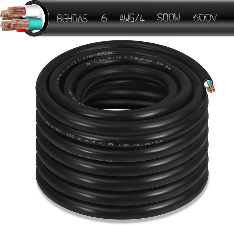 Cable SOOW 6 AWG 50 ft 600V para soldador y coche