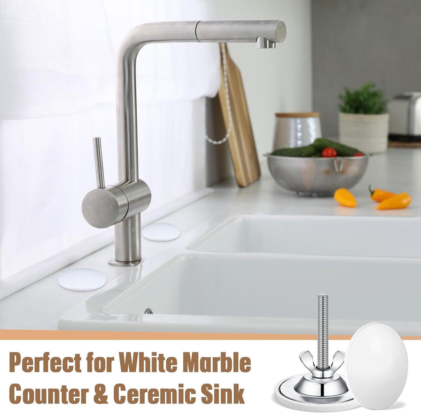 Tapa orificio fregadero 2pulg acero inox placa enchufe blanco