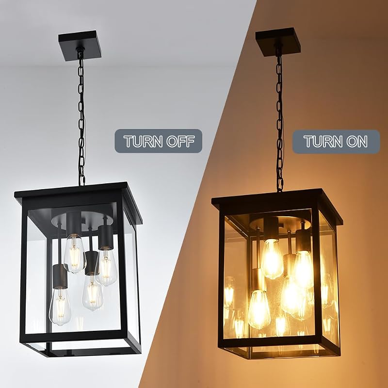 Lámpara colgante exterior 4 luces vidrio negro candelabro
