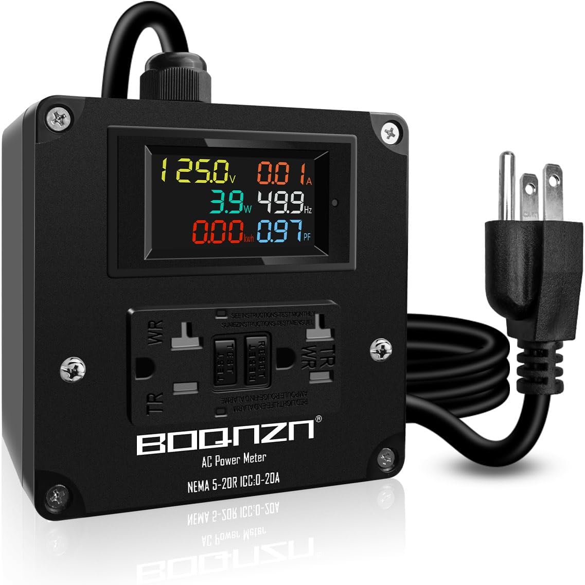 Medidor potencia CA 20A con pantalla LCD y cable 6.56pies