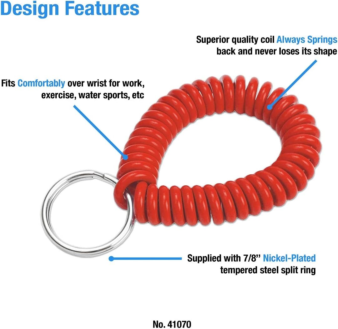 Resorte muñeca espiral 2pulg llavero acero flexible rojo set 5