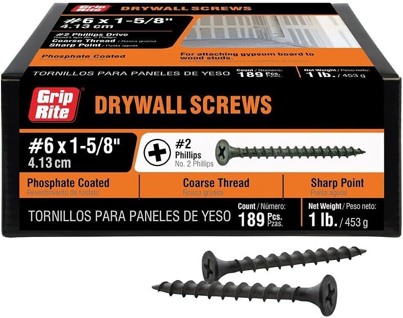 Tornillo yeso rosca gruesa #6 1-5/8pulg cabeza avellanada 200uds