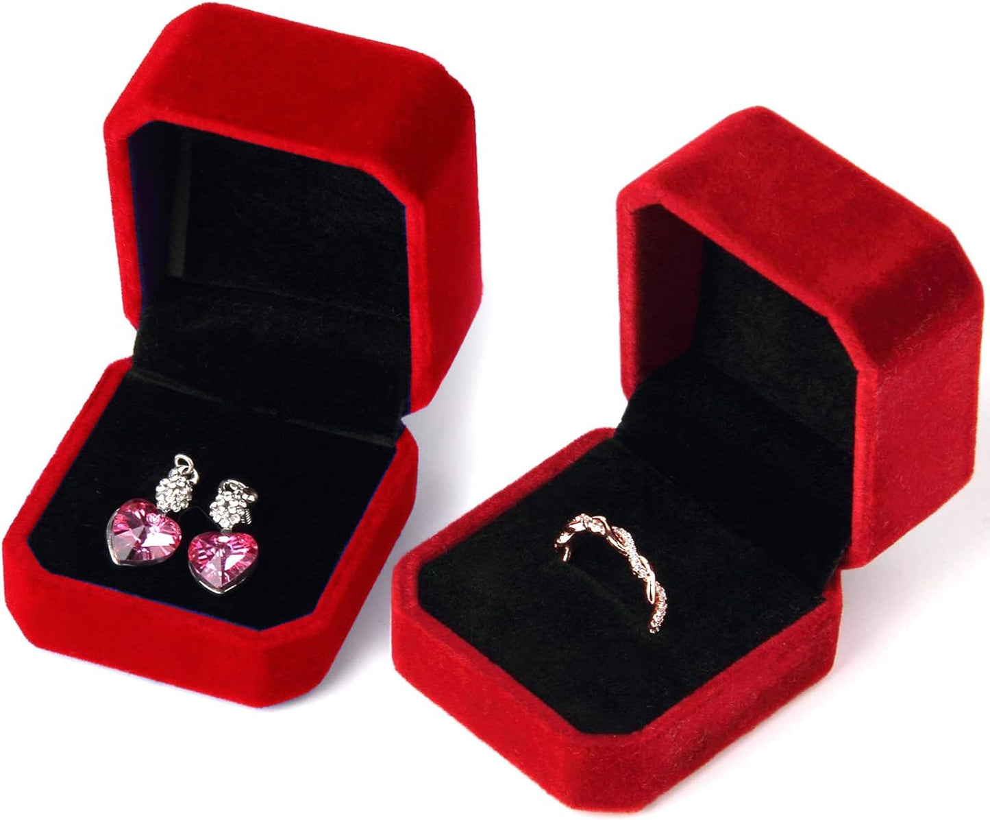 Caja terciopelo 2 Pzas anillo pendientes regalo rojo vino
