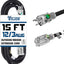 Cable extensión 15A 15pies negro con extremo iluminado