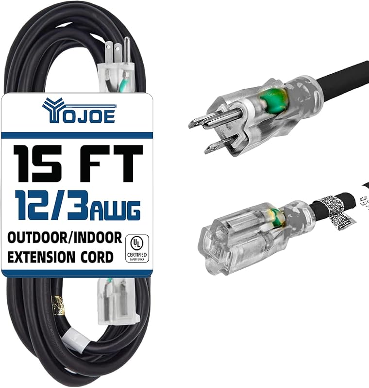Cable extensión 15A 15pies negro con extremo iluminado