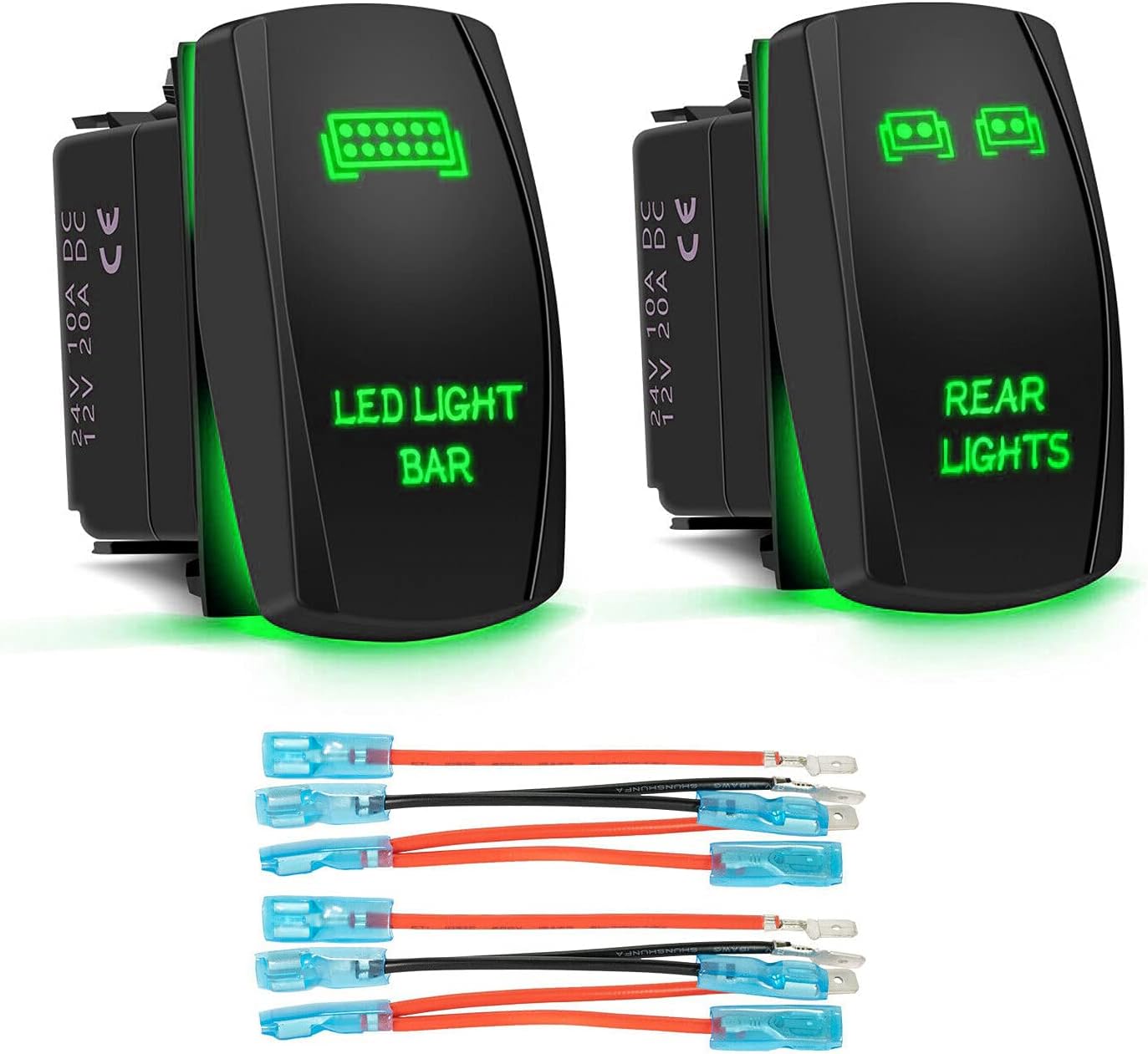 Barra luz LED verde interruptores basculantes para auto