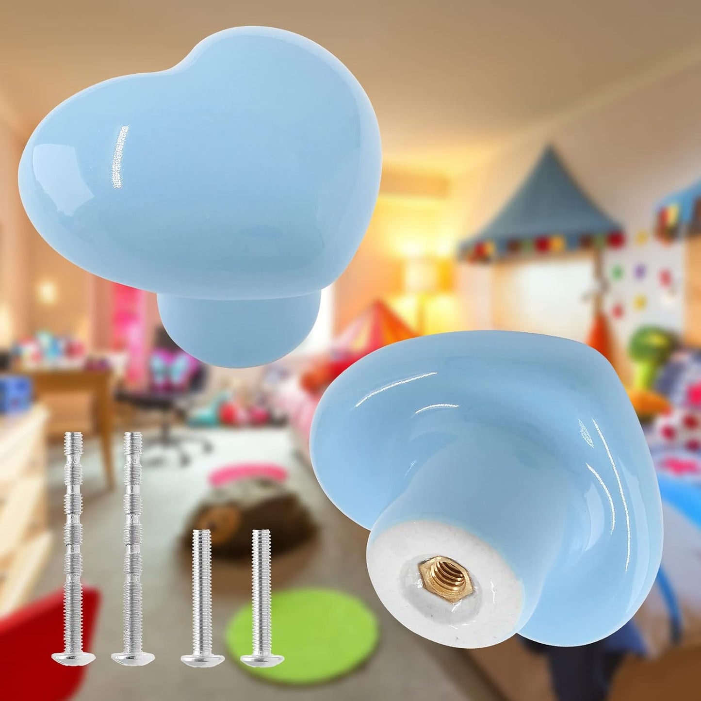 2 Pzas Perillas Cerámica Corazón para Cocina y Dormitorio