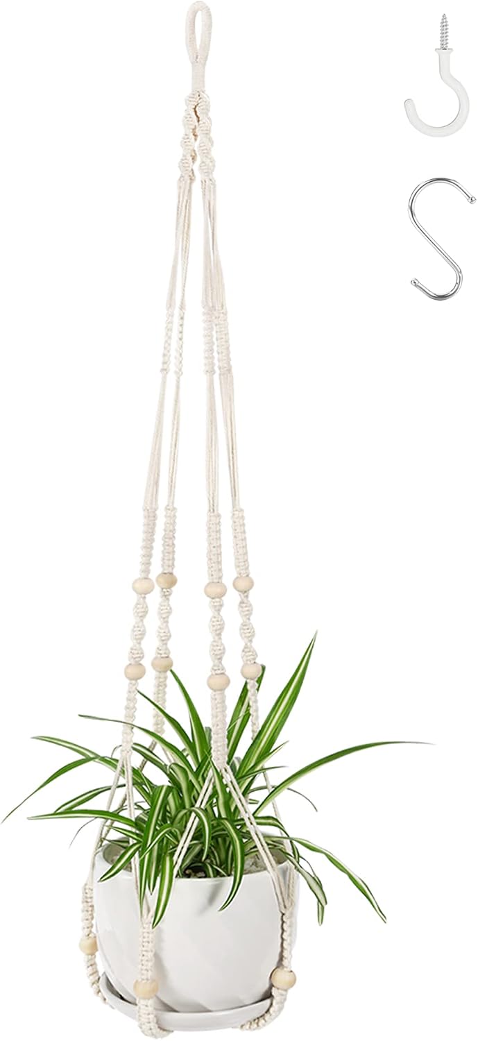 Colgador macramé 43pulg sin borlas cuerda algodón cesta para maceta