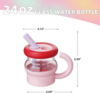 Vaso vidrio con tapa popote silicona infusor té 24oz rosa