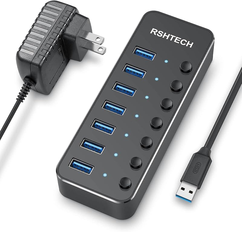 Hub USB 3.0 7 puertos aluminio 5V PC portátil negro