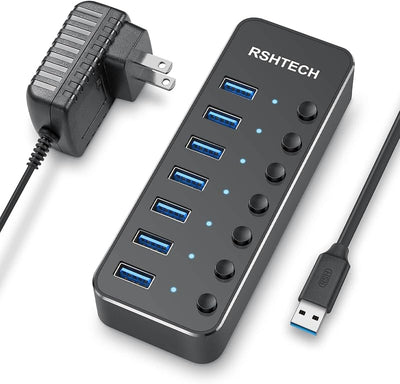 Hub USB 3.0 7 puertos aluminio 5V PC portátil negro