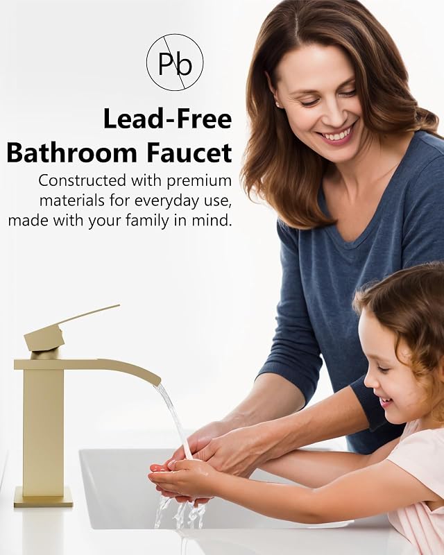 Grifo baño cascada 1 agujero manija única placa oro