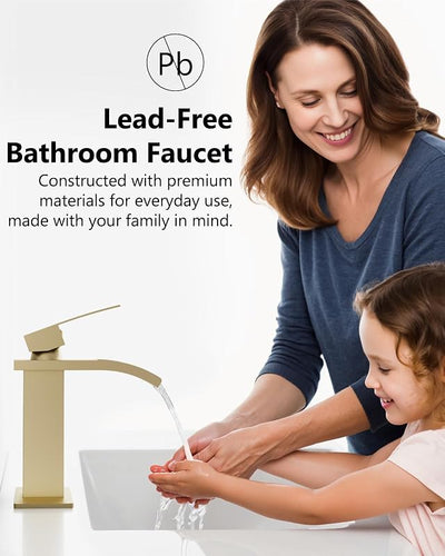 Grifo baño cascada 1 agujero manija única placa oro