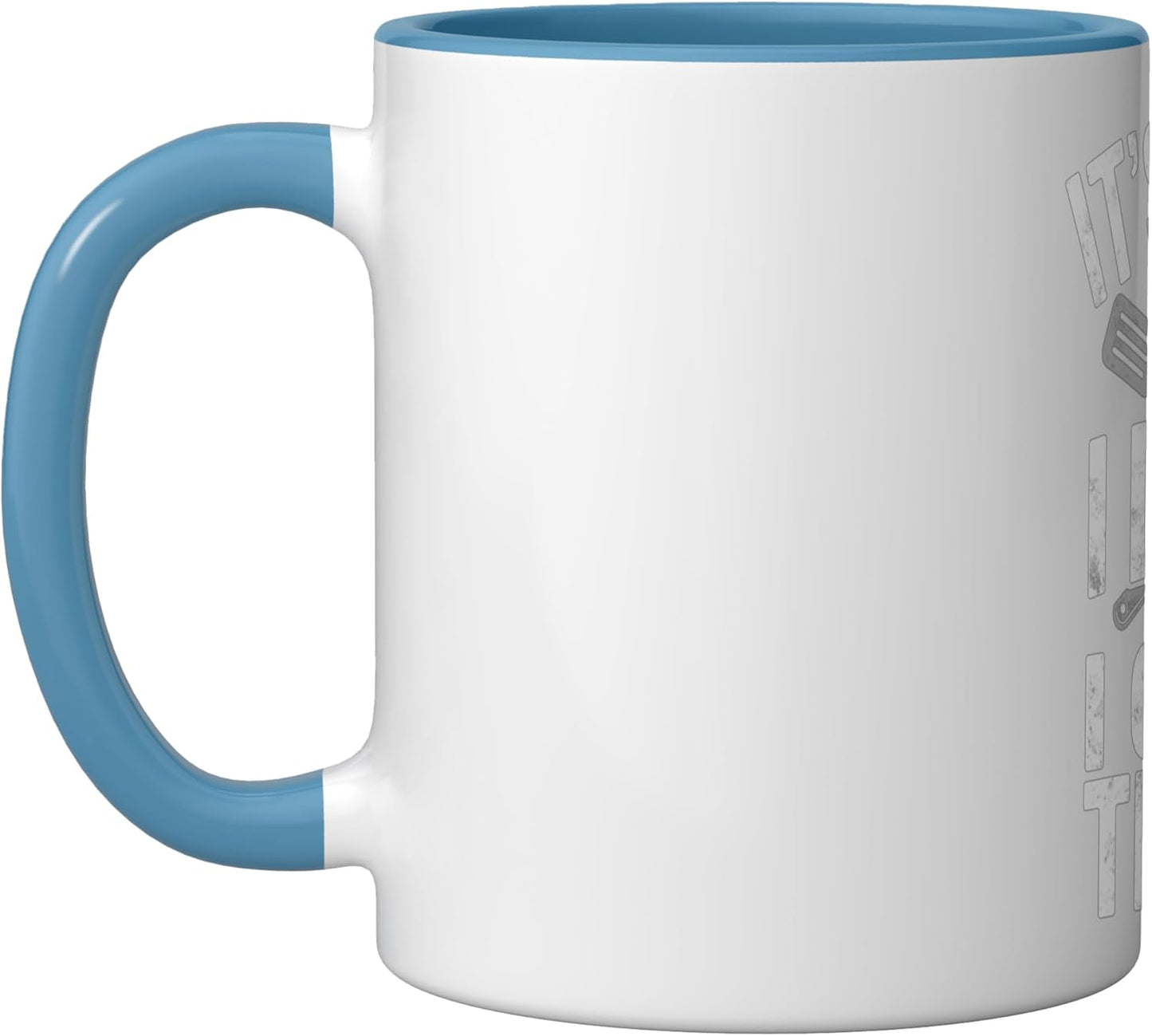 Taza Cerámica para Beber y Asar con Dibujo Humorístico Azul/Blanco