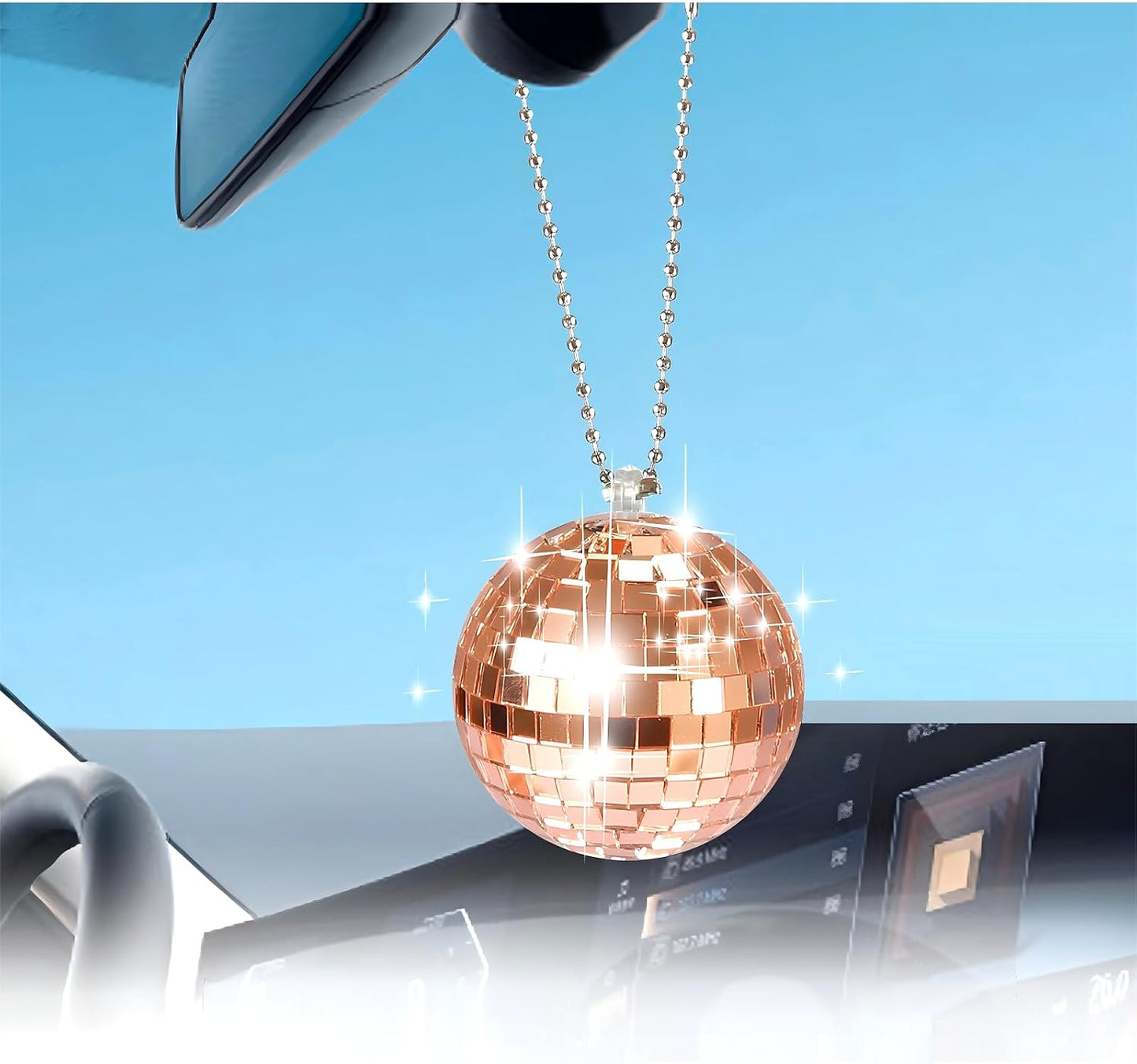 Adorno espejo coche bola discoteca oro rosa 2pulg